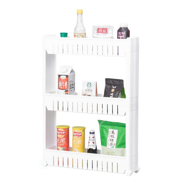 Basicwise Plastic Storage Cabinet Organizer 3 Shelf Cart Rack Tower with Wheels QI003575